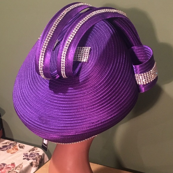 NEW CHARM NY PURPLE PILLBOX HAT DAZZLIN RHINESTONE - Picture 5 of 5